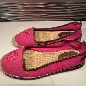 MICHAEL KORS 9.5 Pink Loafers Espadrille Flats Embroidered Logo Slip On Shoe